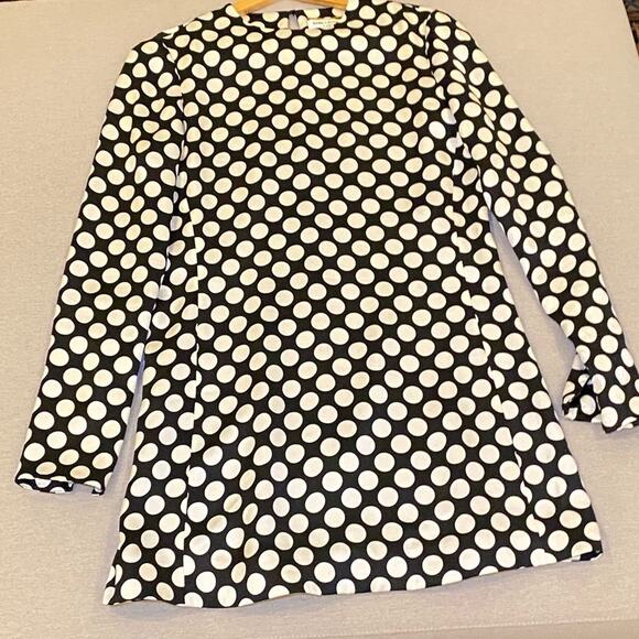 Yves Saint Laurent SILK Black White Polka Dot Long Sleeve MINI Dress FR 40 US 8 - Picture 4 of 11